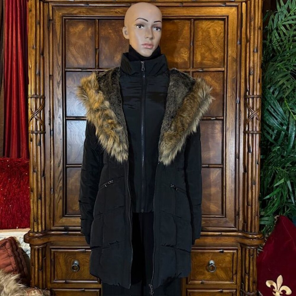 Antthony Original Faux Fur Black Dickie Puffer Convertible Zipper Hood Coat